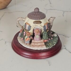Whimsical Cottagecore Teddy Bear Teapot Miniature Figurine Home Decor VTG 90s